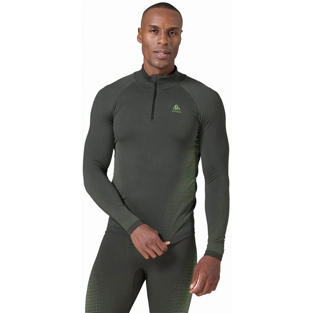 Odlo Base Layer Top Turtle Neck Long Sleeve Half Zip Performance Warm Eco Homme Vert â Image 3