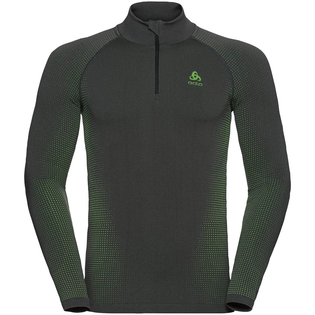 Odlo Base Layer Top Turtle Neck Long Sleeve Half Zip Performance Warm Eco Homme Vert