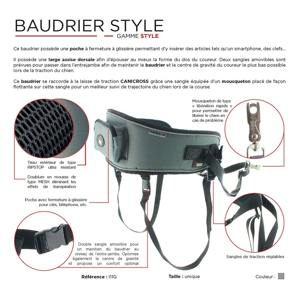 I-Dog Baudrier Canicross Style Gris â Image 3