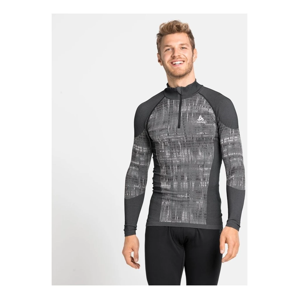 Odlo Base Layer Top Turtle Neck Long Sleeves Half Zip Blackcomb Homme Gris â Image 3