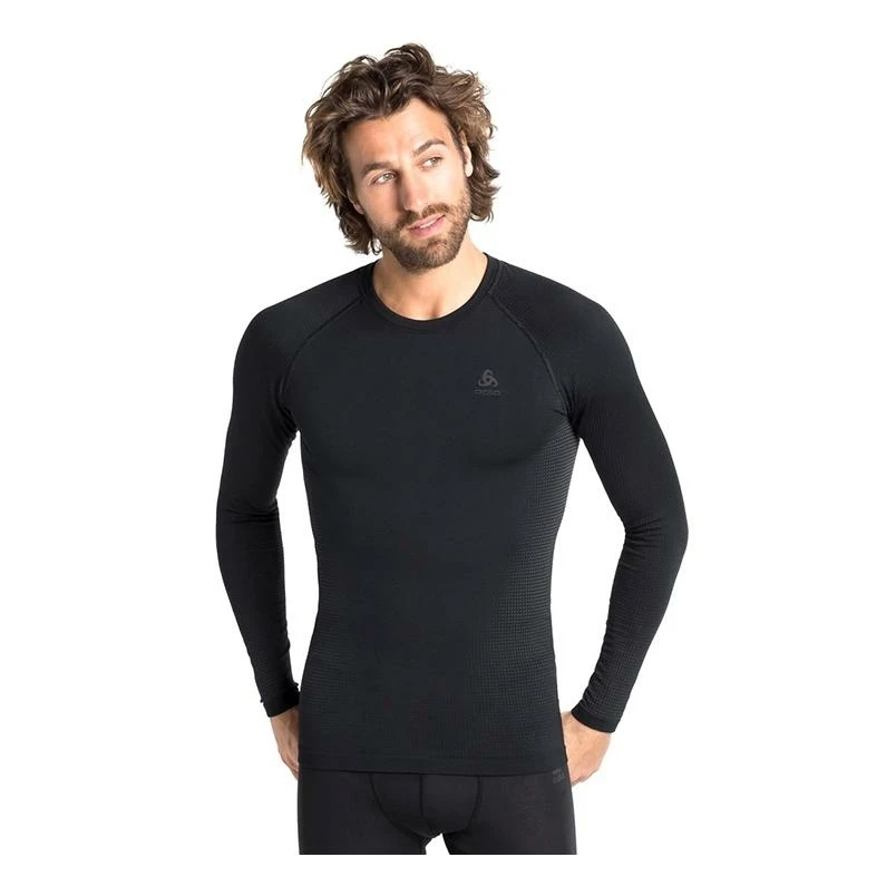 Odlo Performance Warm Eco Base Layer Top Crew Neck Long Sleeve Homme Noir â Image 2